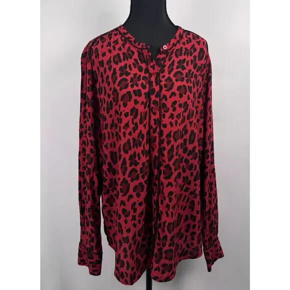 Rails “Lillian” Red Leopard Button Down Blouse Size L - Picture 4 of 13